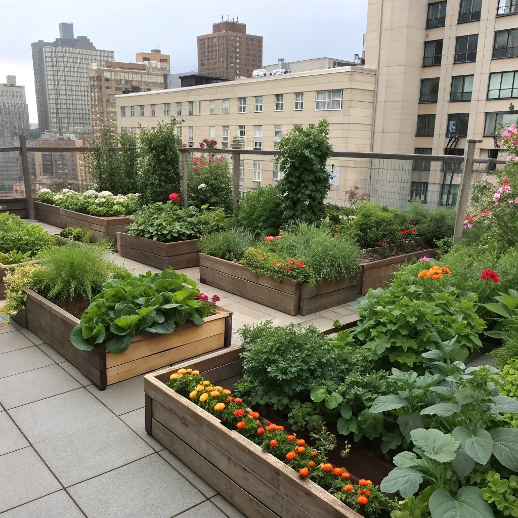 Sustainable urban garden design with various plants
